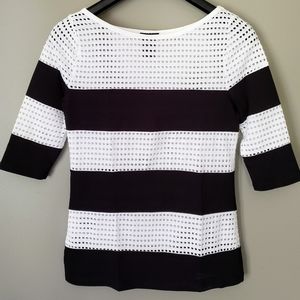 Ann Taylor Black/White Striped 3/4 Sleeve Top